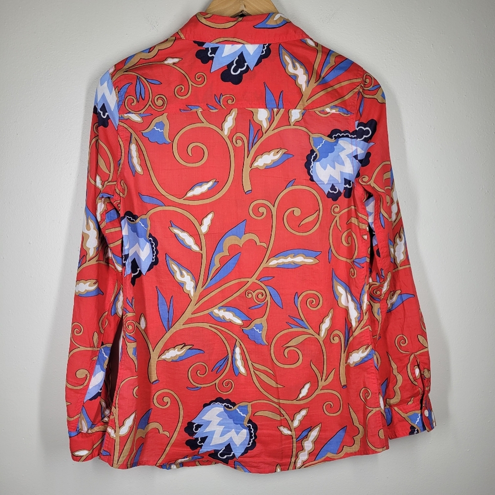 J. McLaughlin Red Blue Floral Lois Button Up Top Long Sleeve Cotton Small - Picture 7 of 9